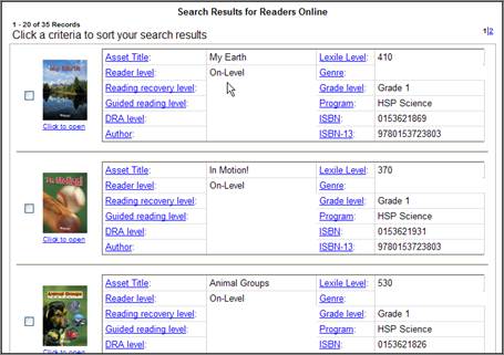 Readers online search results