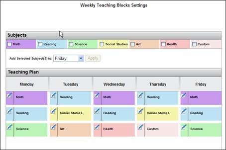 Teaching block settings
